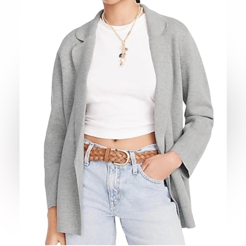 J. Crew Women’s Eloise Open Front Sweater Blazer Cardigan, Light Grey, Size XL